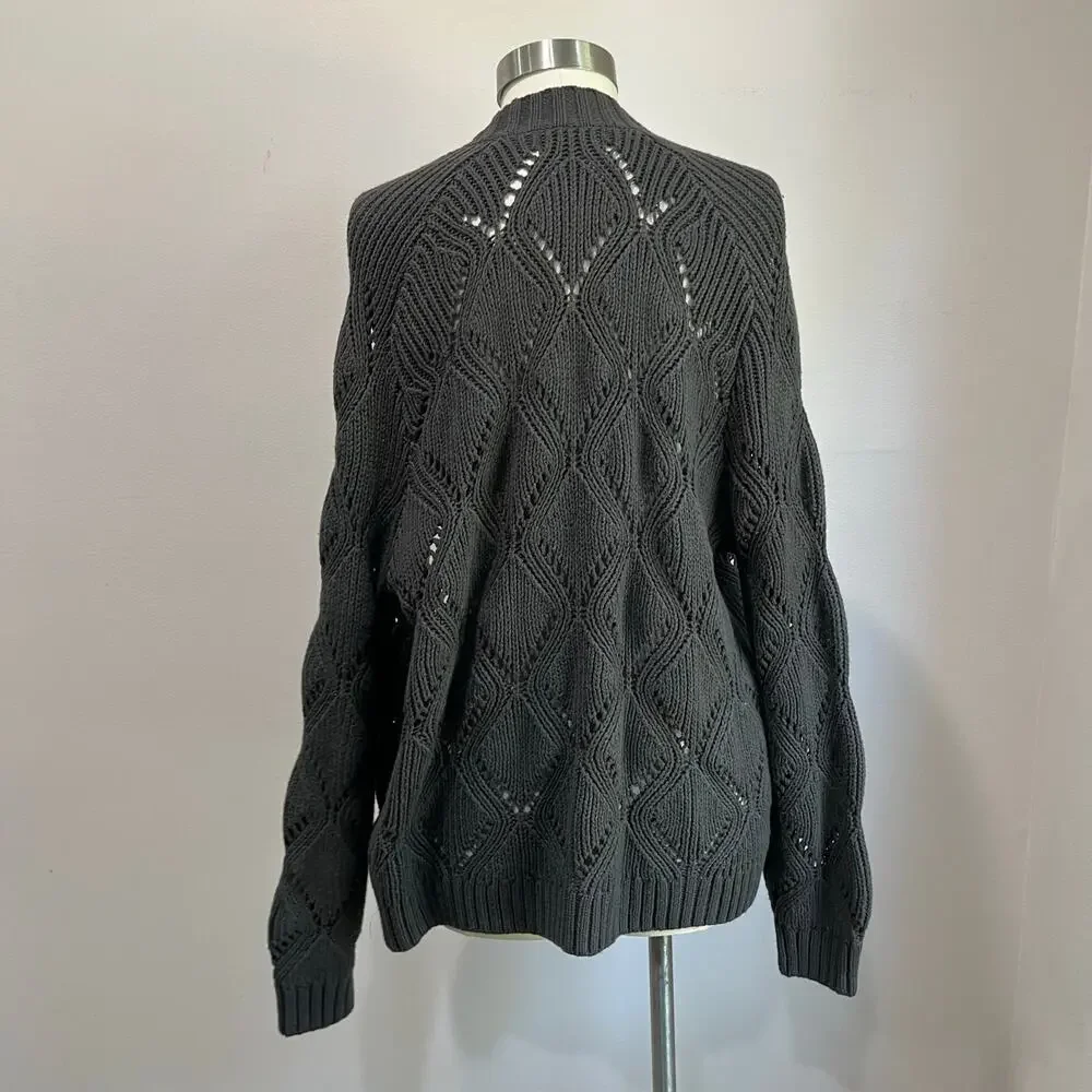 Old Navy Gray Open Knit Cardigan Casual Cozy Layering Size M - Picture 2 of 7